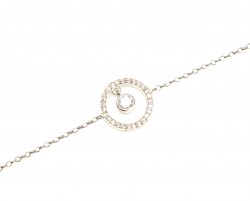 Solitaire Zircon in a Hoop Sterling Silver Chain Bracelet, White Gold Vermeil - 3