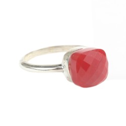 Square Gemstone Red Silver Ring - 2