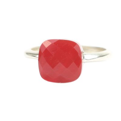 Square Gemstone Red Silver Ring - 3