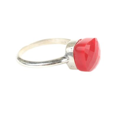 Square Gemstone Red Silver Ring - 4