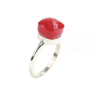 Square Gemstone Red Silver Ring - 5