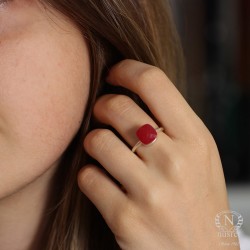 Square Gemstone Red Silver Ring - Nusrettaki