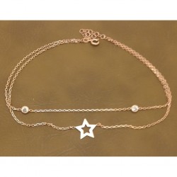 Sterling Silver 925 Star Anklet With Stone - Nusrettaki