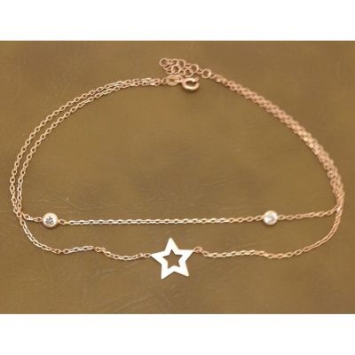 Sterling Silver 925 Star Anklet With Stone - 1