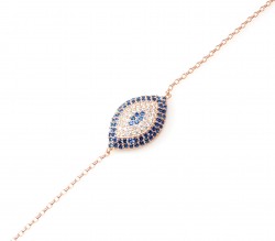 Sterling Silver Almond Shaped Evil Eye Bracelet, Rose Gold Plated - Nusrettaki