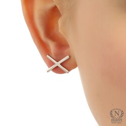 925 Silver X Design Stud Earrings - Nusrettaki
