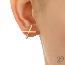 925 Silver X Design Stud Earrings - 5