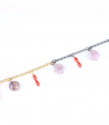 Sterling Silver Anklet with Amethyst & Red Coral - 1