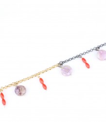Sterling Silver Anklet with Amethyst & Red Coral - 2