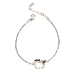 Sterling Silver Apple Bracelet with CZ, White Gold Vermeil - 1