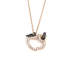 Sterling Silver Apple with Leaves Necklace - 5