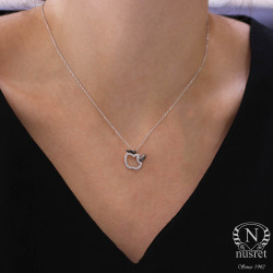 Sterling Silver Apple with Leaves Necklace - Nusrettaki