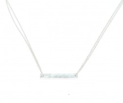 Sterling Silver Bar Double Chains Dainty Necklace, White Gold Plated - 6