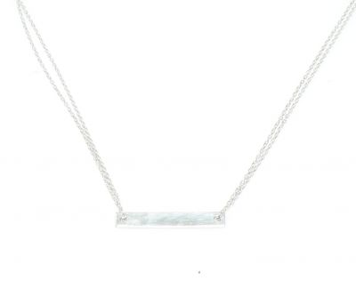 Sterling Silver Bar Double Chains Dainty Necklace, White Gold Plated - 6