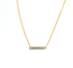 Sterling Silver Bar Double Chains Dainty Necklace, White Gold Plated - 3
