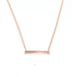Sterling Silver Bar Double Chains Dainty Necklace, White Gold Plated - 4