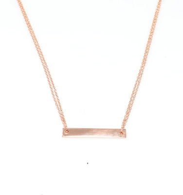 Sterling Silver Bar Double Chains Dainty Necklace, White Gold Plated - 4