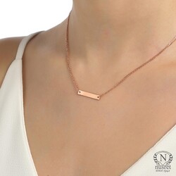 Sterling Silver Bar Double Chains Dainty Necklace, White Gold Plated - 5