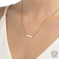 Sterling Silver Bar Double Chains Dainty Necklace, White Gold Plated - Nusrettaki
