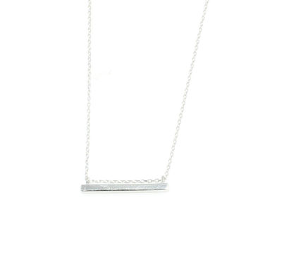 Sterling Silver Bar Necklace, White Gold Plated - 4
