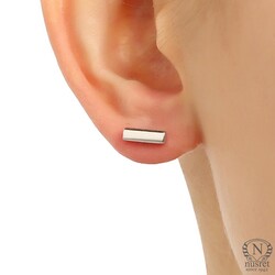 Sterling Silver Bar Stud Earrings - Nusrettaki