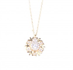 Sterling Silver Big Snowflake Necklace with CZ, Gold Vermeil - 5