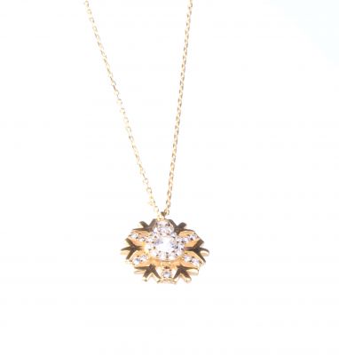 Sterling Silver Big Snowflake Necklace with CZ, Gold Vermeil - 3