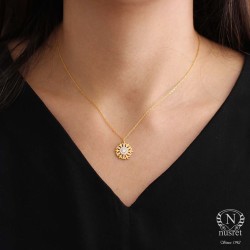 Sterling Silver Big Snowflake Necklace with CZ, Gold Vermeil - 1