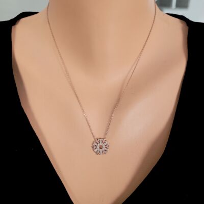 Sterling Silver Big Snowflake Necklace with CZ, Gold Vermeil - 1