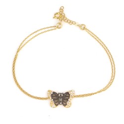 Sterling Silver Black Butterfly Bracelet, Gold Vermeil - Nusrettaki