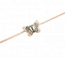 Sterling Silver Black Butterfly Bracelet, Rose Gold Vermeil - Nusrettaki