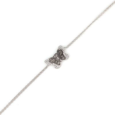 Sterling Silver Black Butterfly Double Chain Bracelet, White Gold Vermeil - 2