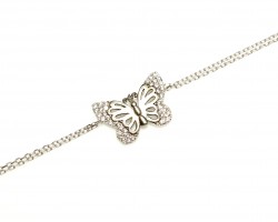 Sterling Silver Black Butterfly Double Chain Bracelet, White Gold Vermeil - 4