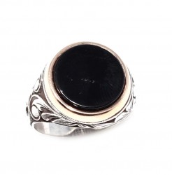 925 Sterling Silver, Bronze Onyx Stone Men Ring, Round - 3