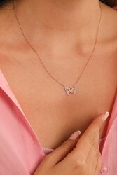 Sterling Silver Butterfly in Garden Necklace, White Gold Plated - 1