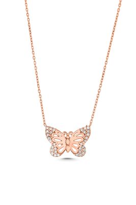Sterling Silver Butterfly in Garden Necklace, White Gold Plated - 4