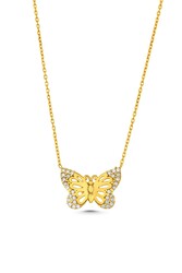 Sterling Silver Butterfly in Garden Necklace, White Gold Plated - 5