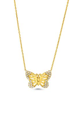Sterling Silver Butterfly in Garden Necklace, White Gold Plated - 5