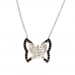 Sterling Silver Butterfly Necklace with CZ - Nusrettaki (1)