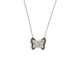 Sterling Silver Butterfly Necklace with CZ - Nusrettaki
