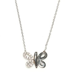 Sterling Silver Butterfly Necklace with White & Black CZ - 3