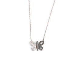 Sterling Silver Butterfly Necklace with White & Black CZ - Nusrettaki (1)