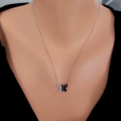 Sterling Silver Butterfly Necklace with White & Black CZ - Nusrettaki