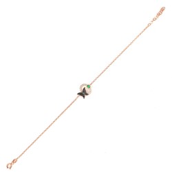 Sterling Silver Butterfly on a Hoop Bracelet with CZ, Rose Gold Plated - 2