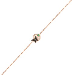 Sterling Silver Butterfly on a Hoop Bracelet with CZ, Rose Gold Plated - Nusrettaki