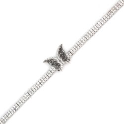 Sterling Silver Butterfly Tennis Bracelet, White Gold Vermeil - 3