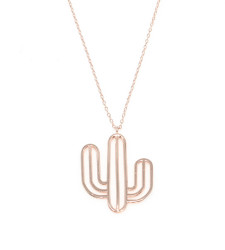 Sterling Silver Cactus Dainty Necklace, White Gold Plated - 3