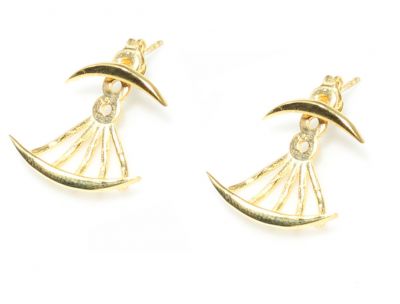 Sterling Silver Crescent Model Fan Earring Jackets, Gold Plated - 7