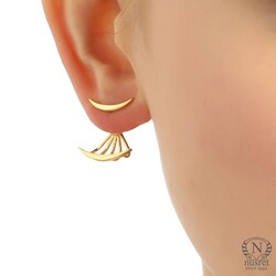 Sterling Silver Crescent Model Fan Earring Jackets, Gold Plated - Nusrettaki