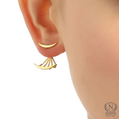 Sterling Silver Crescent Model Fan Earring Jackets, Gold Plated - 1